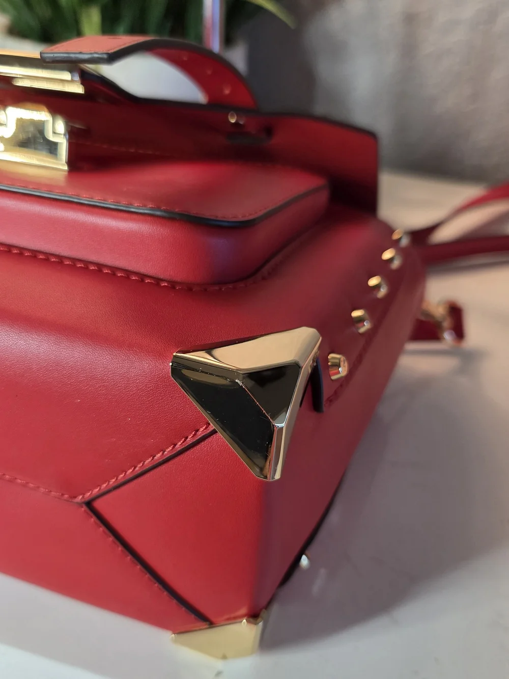 Michael Kors Manhattan Medium Flame Red Leather Satchel Crossbody